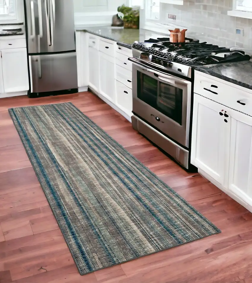 12' Brown and Beige Ombre Hand Tufted Runner Rug Photo 1