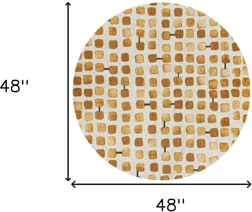 5' Brown and Beige Round Geometric Non Skid Area Rug Photo 3