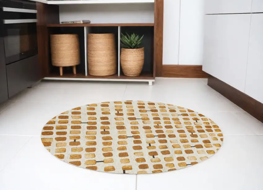 5' Brown and Beige Round Geometric Non Skid Area Rug Photo 2