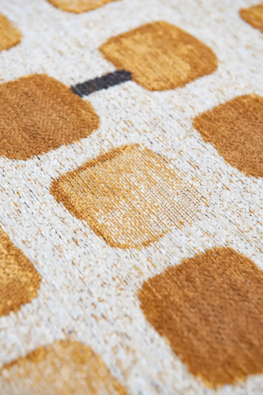 5' Brown and Beige Round Geometric Non Skid Area Rug Photo 8
