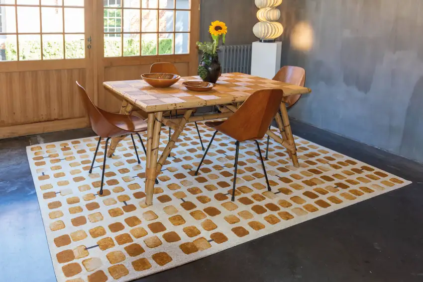 5' Brown and Beige Round Geometric Non Skid Area Rug Photo 9