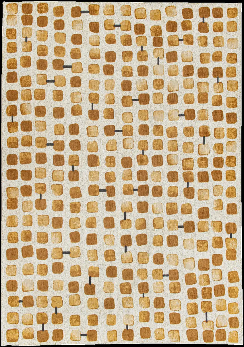 5' Brown and Beige Round Geometric Non Skid Area Rug Photo 4
