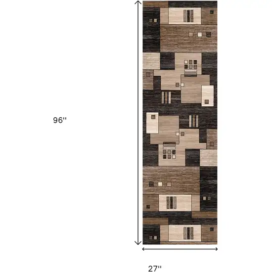 8' Brown and Black Abstract Power Loom Runner Rug Photo 9