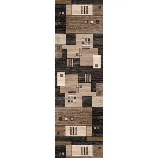 8' Brown and Black Abstract Power Loom Runner Rug Photo 1