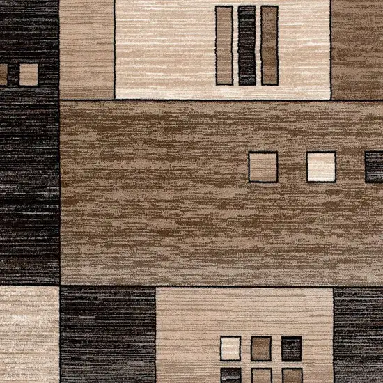 8' Brown and Black Abstract Power Loom Runner Rug Photo 9