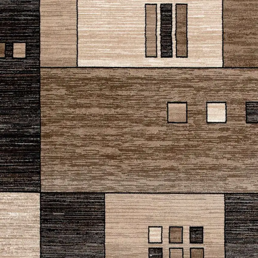 8' Brown and Black Abstract Power Loom Runner Rug Photo 9