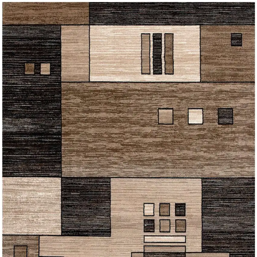 8' Brown and Black Abstract Power Loom Runner Rug Photo 4