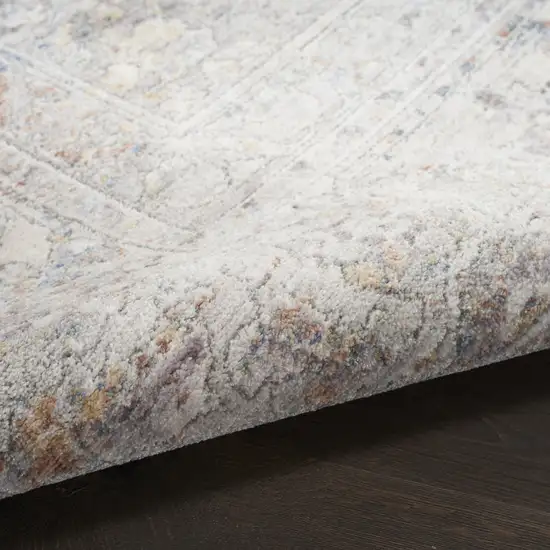 8' Brown and Blue Oriental Power Loom Distressed Runner Rug With Fringe Photo 7