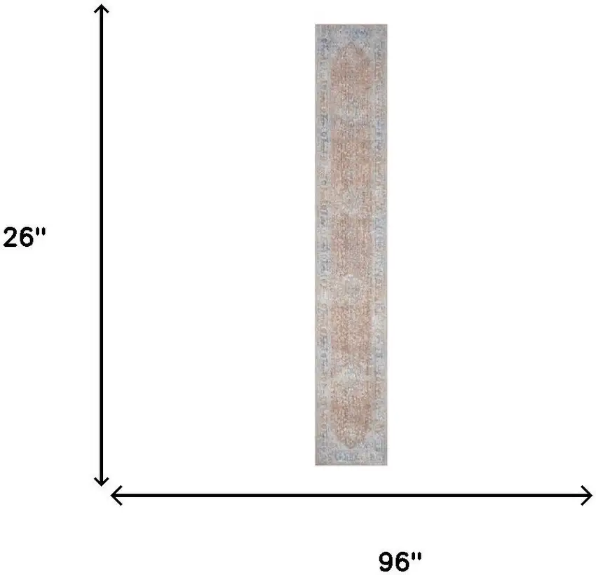 8' Brown and Blue Oriental Power Loom Distressed Runner Rug With Fringe Photo 9