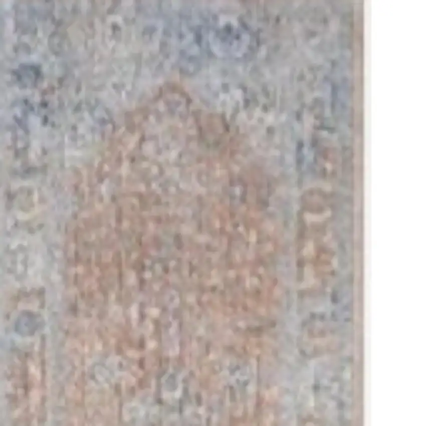 8' Brown and Blue Oriental Power Loom Distressed Runner Rug With Fringe Photo 3