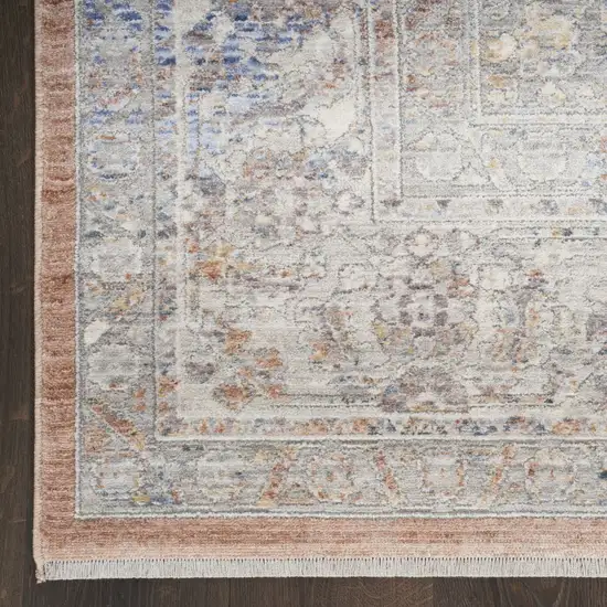 8' Brown and Blue Oriental Power Loom Distressed Runner Rug With Fringe Photo 6