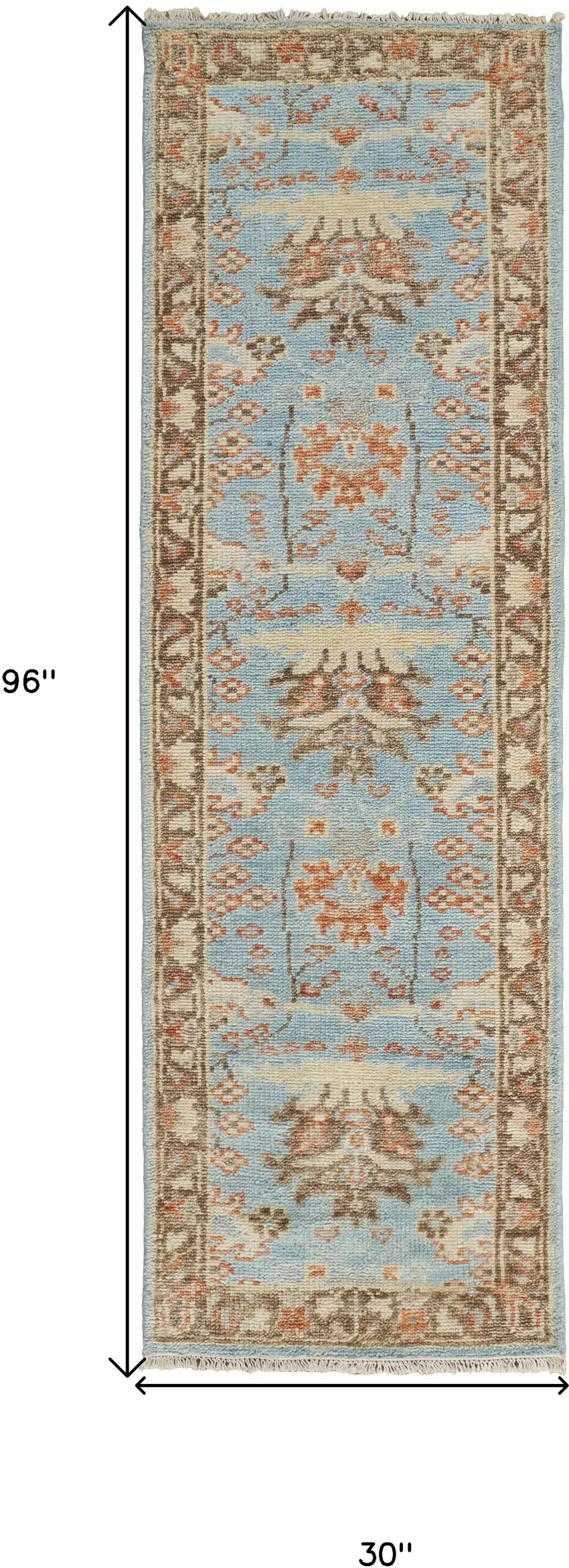 8' Brown and Blue Wool Oriental Hand Knotted Runner Rug Photo 8