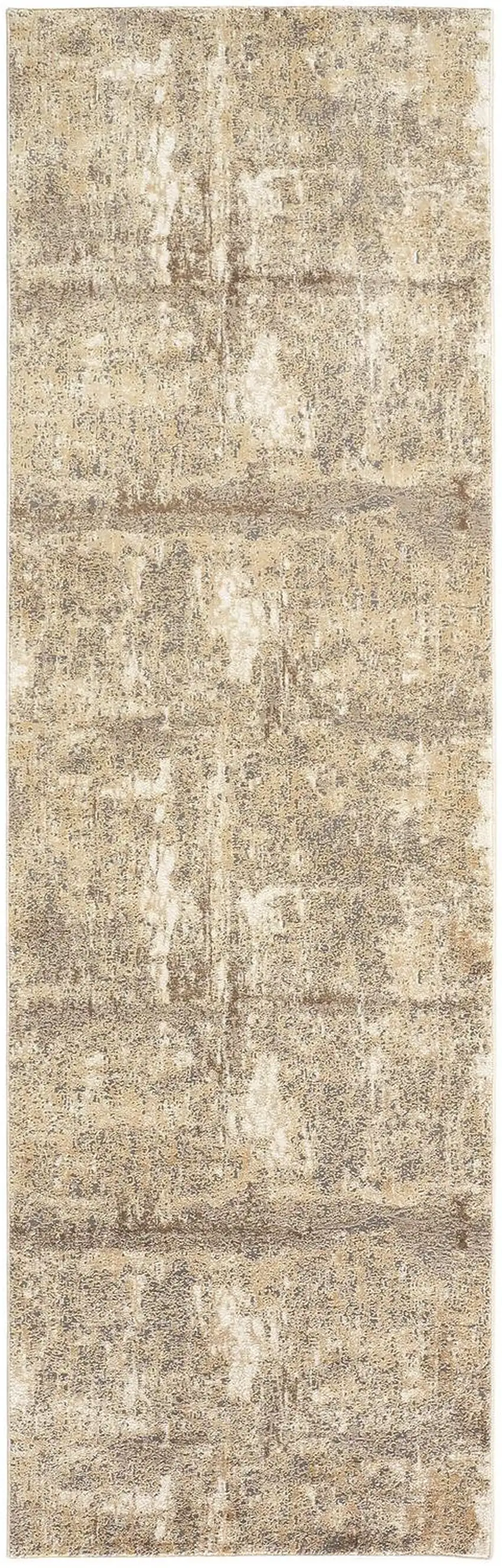 8' Brown and Ivory Abstract Distressed Runner Rug Photo 4