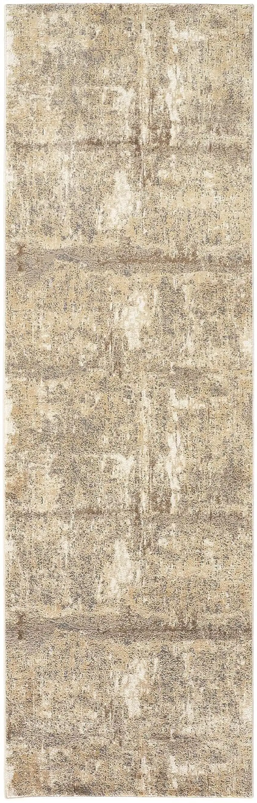 8' Brown and Ivory Abstract Distressed Runner Rug Photo 2