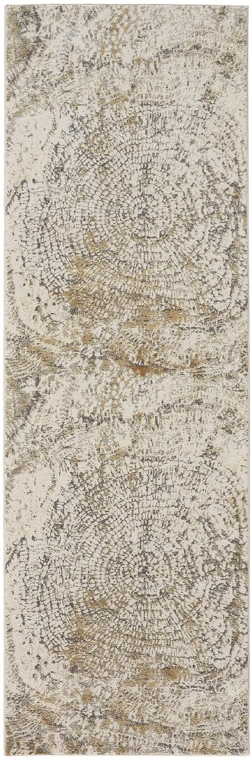 8' Brown and Ivory Abstract Distressed Runner Rug Photo 2