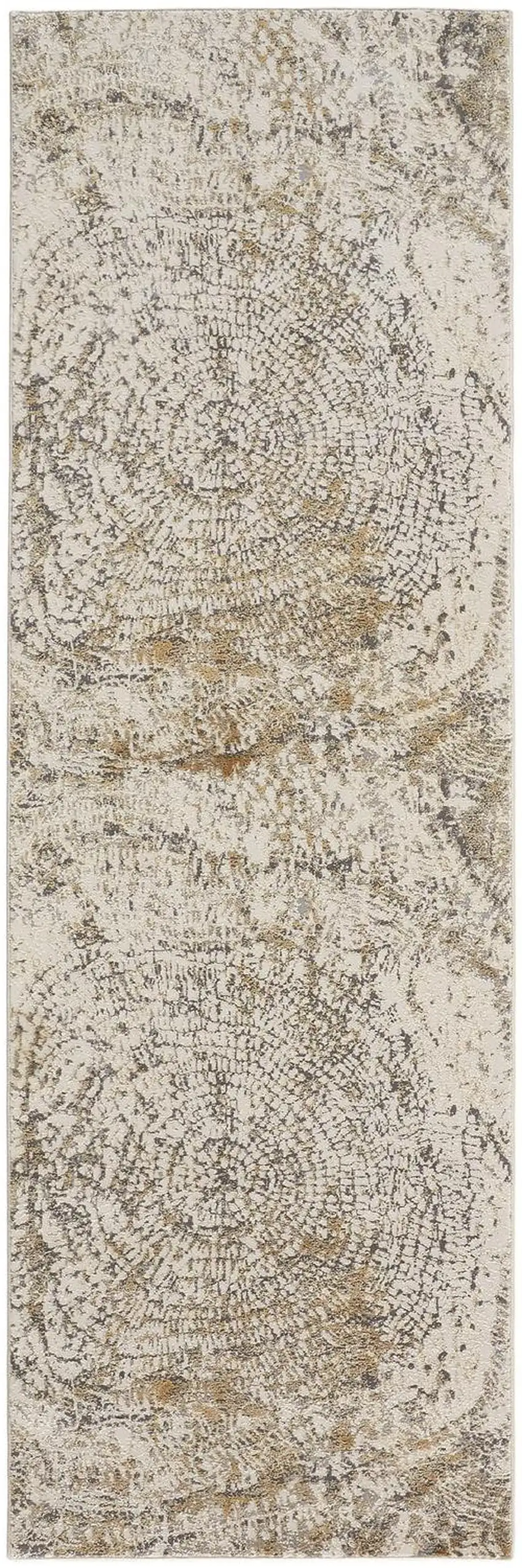 8' Brown and Ivory Abstract Distressed Runner Rug Photo 4
