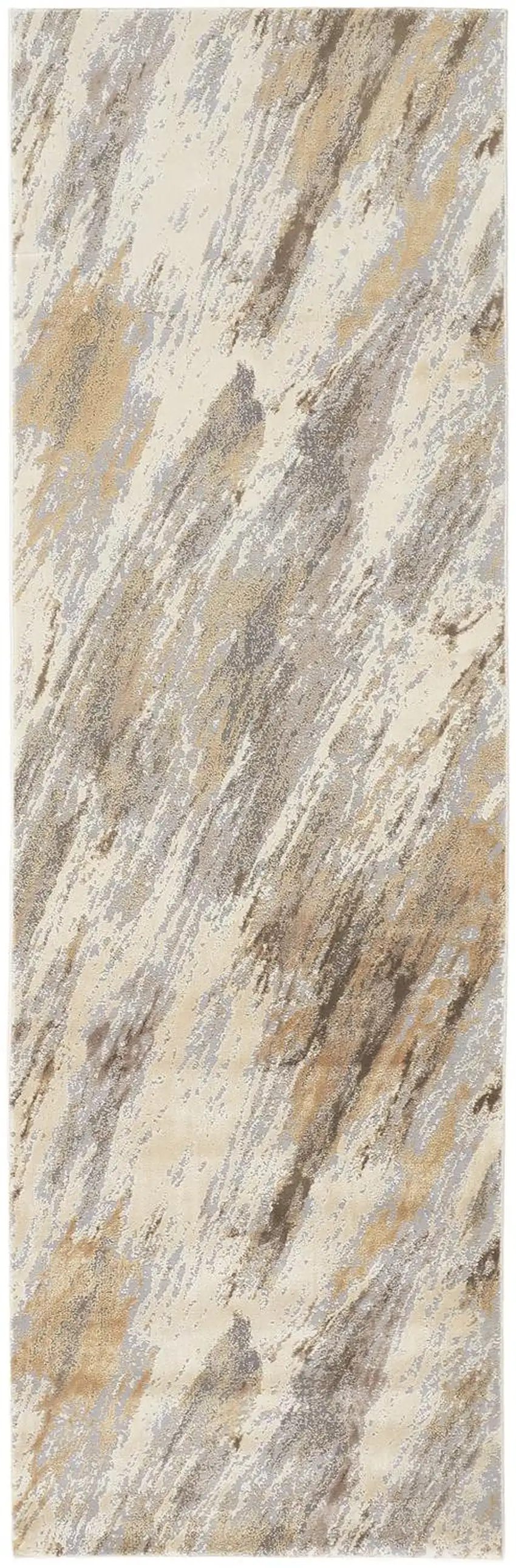 8' Brown and Ivory Abstract Distressed Runner Rug Photo 2