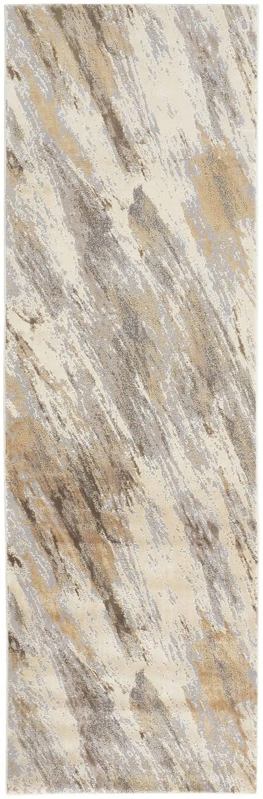 8' Brown and Ivory Abstract Distressed Runner Rug Photo 4