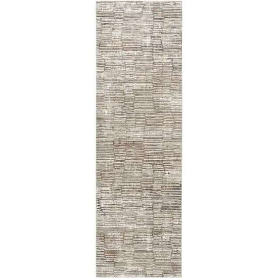 8' Brown and Ivory Abstract Runner Rug Photo 2