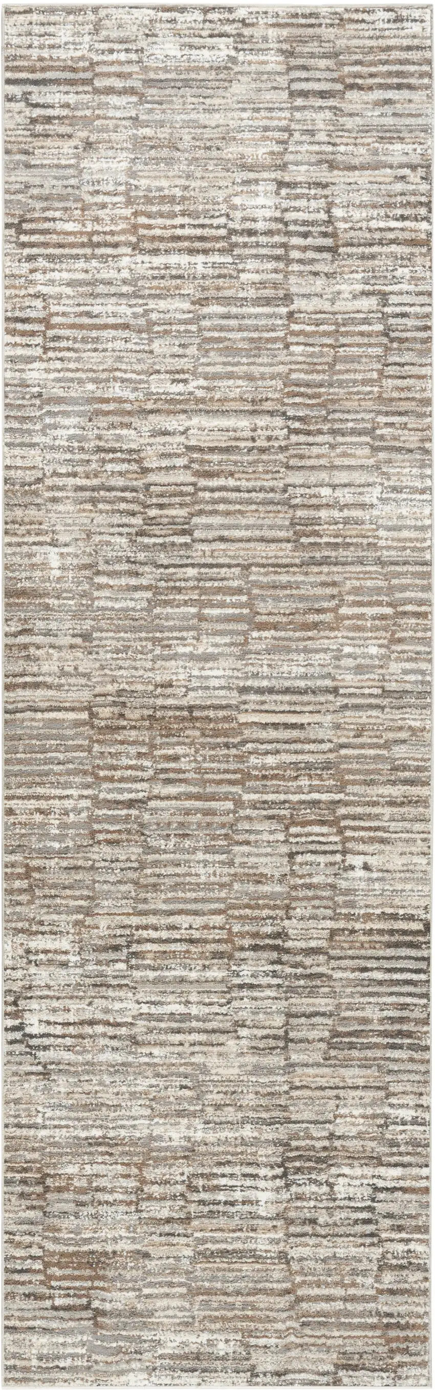 8' Brown and Ivory Abstract Runner Rug Photo 2