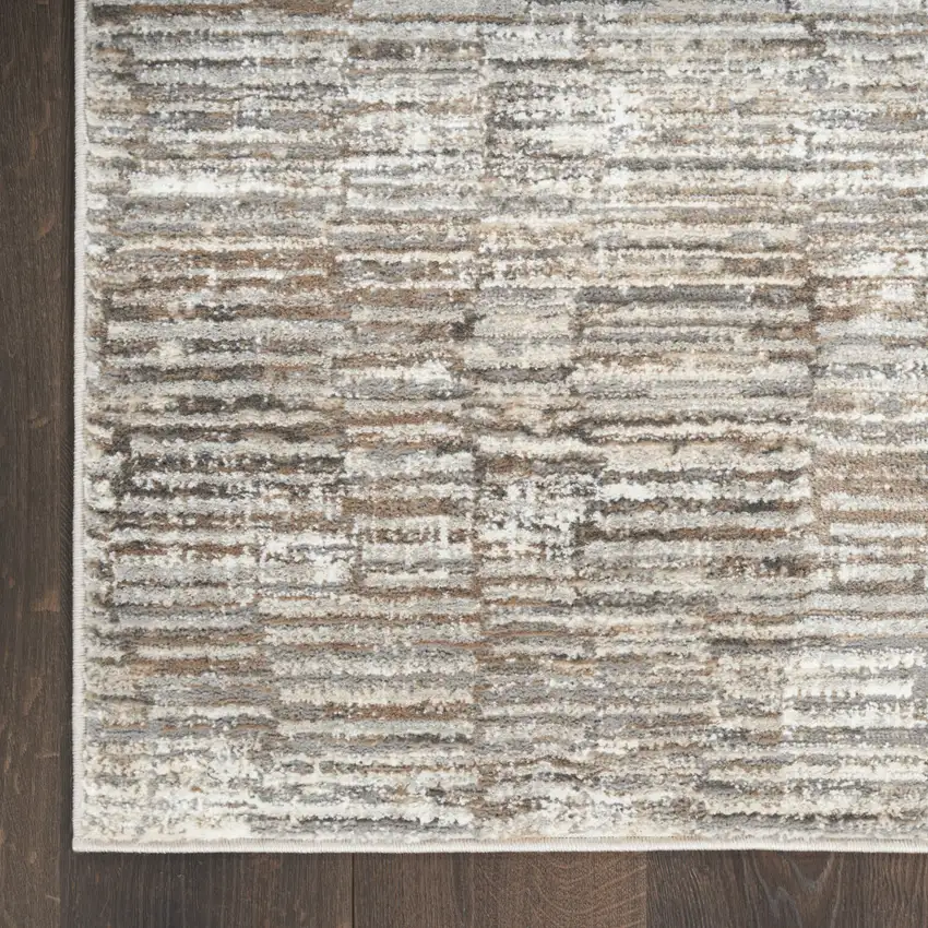 8' Brown and Ivory Abstract Runner Rug Photo 4