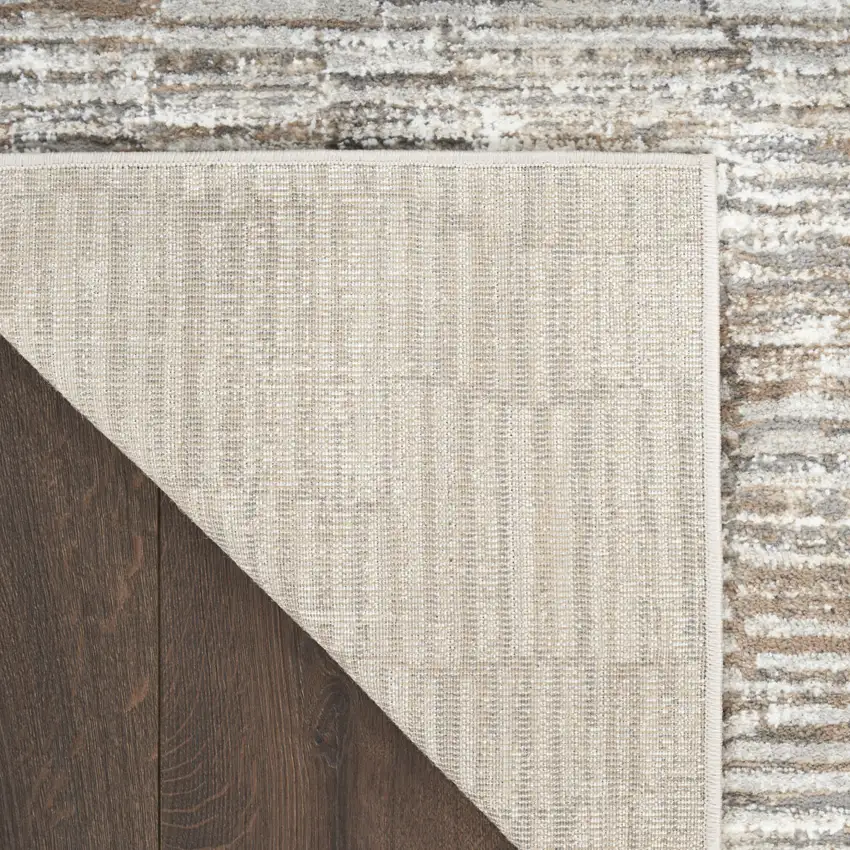 8' Brown and Ivory Abstract Runner Rug Photo 7