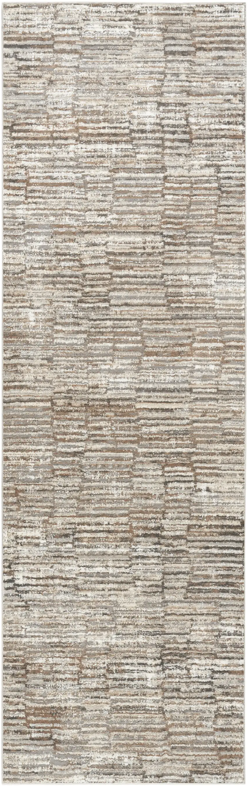 8' Brown and Ivory Abstract Runner Rug Photo 1