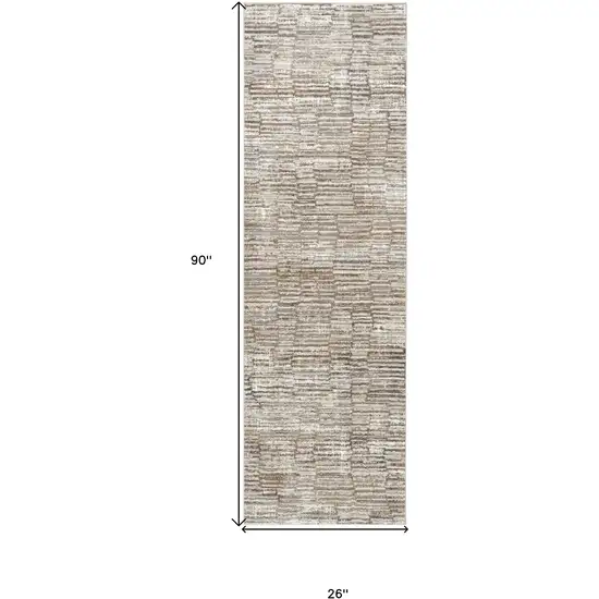 8' Brown and Ivory Abstract Runner Rug Photo 3