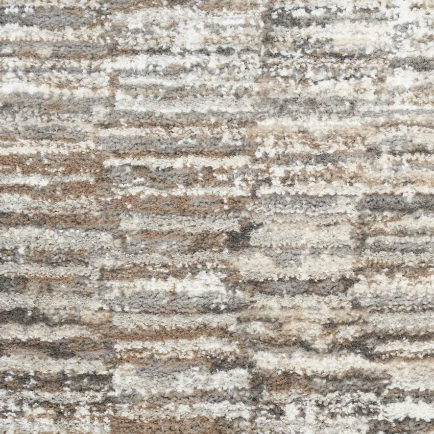 8' Brown and Ivory Abstract Runner Rug Photo 9
