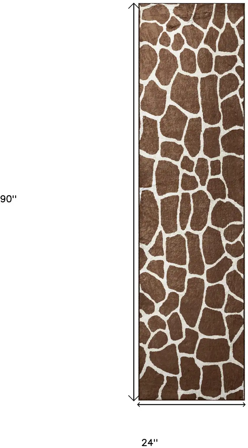 8' Brown and Ivory Animal Print Handmade Non Skid Runner Rug Photo 9