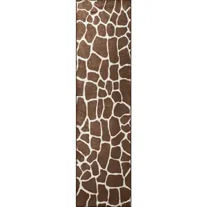 Photo of 8' Brown and Ivory Animal Print Handmade Non Skid Runner Rug