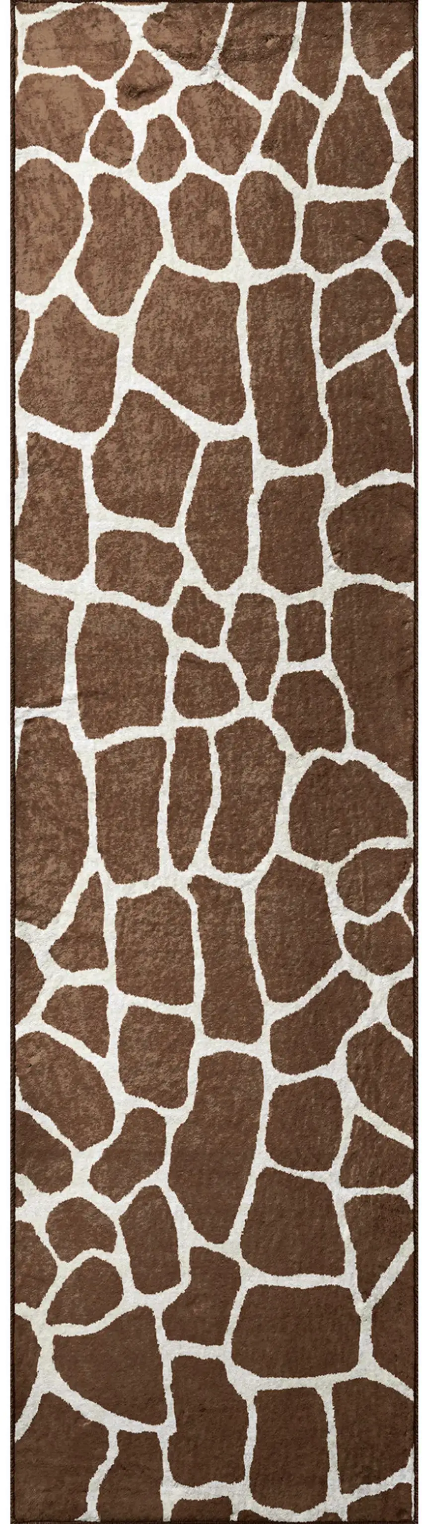 8' Brown and Ivory Animal Print Handmade Non Skid Runner Rug Photo 2