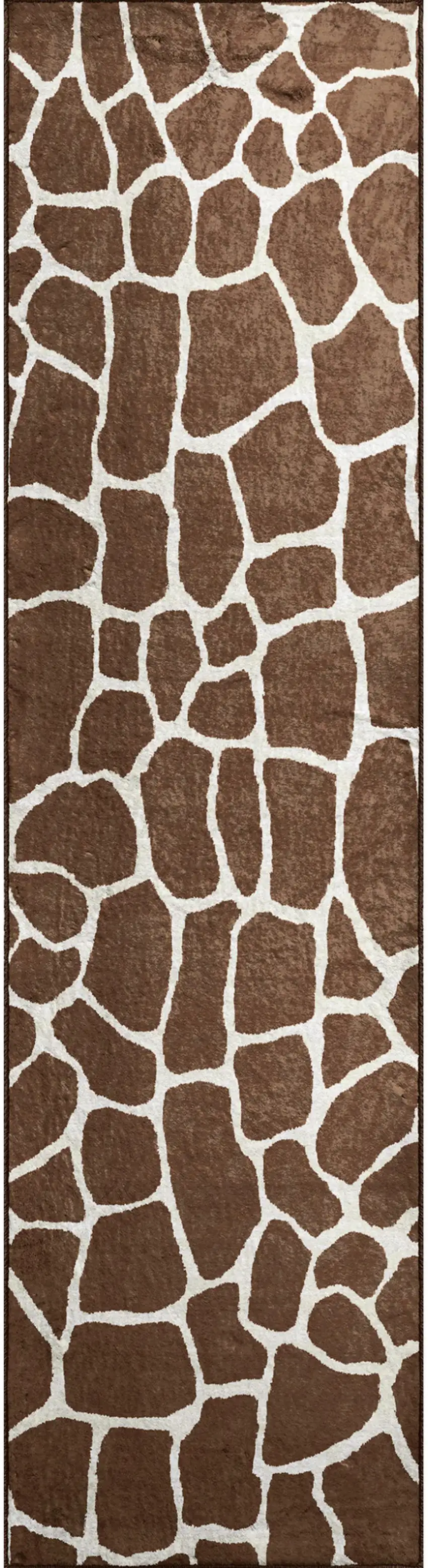 8' Brown and Ivory Animal Print Handmade Non Skid Runner Rug Photo 3