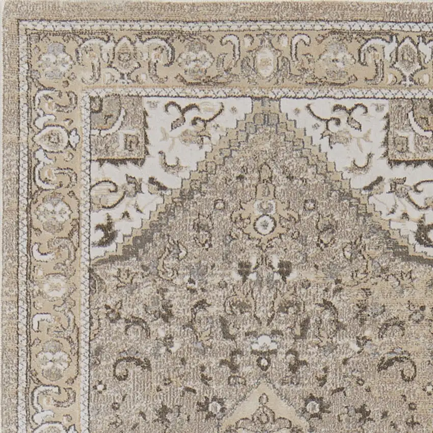 8' Brown and Ivory Medallion Power Loom Distressed Runner Rug Photo 5