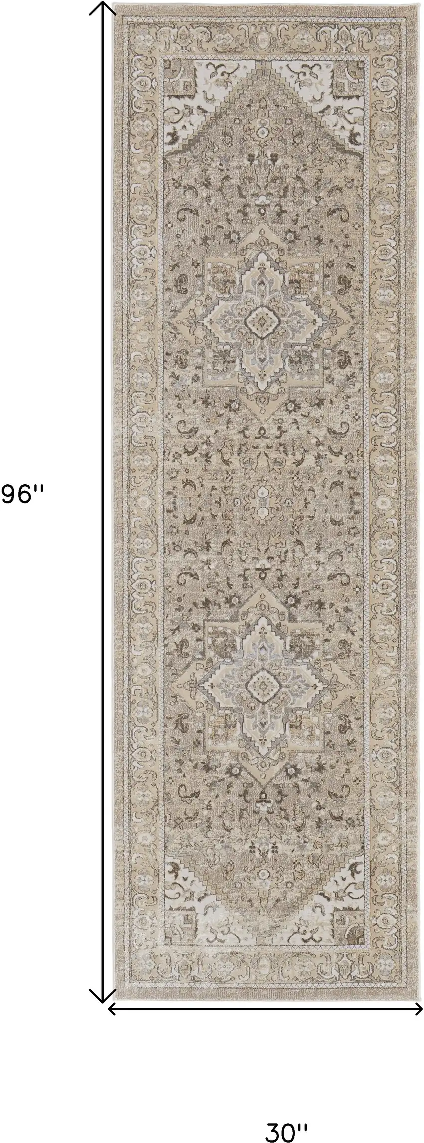 8' Brown and Ivory Medallion Power Loom Distressed Runner Rug Photo 3