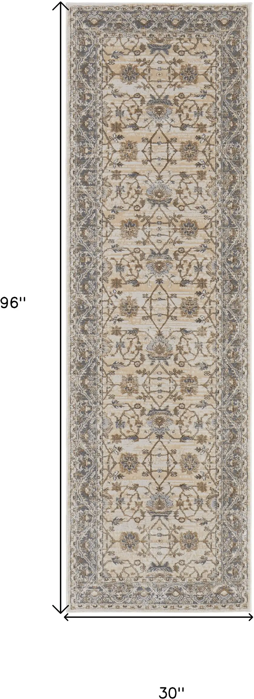 8' Brown and Ivory Oriental Power Loom Distressed Runner Rug Photo 3