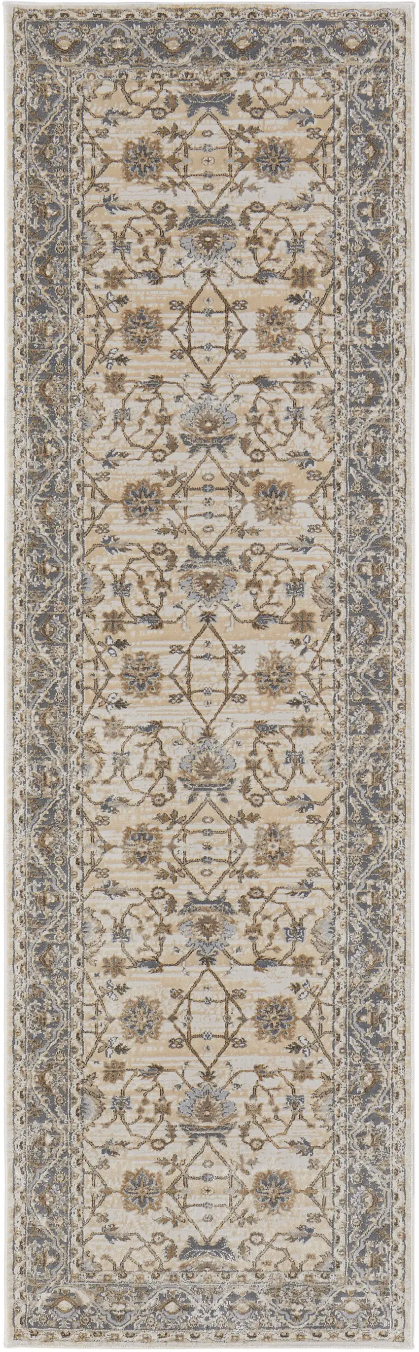8' Brown and Ivory Oriental Power Loom Distressed Runner Rug Photo 4