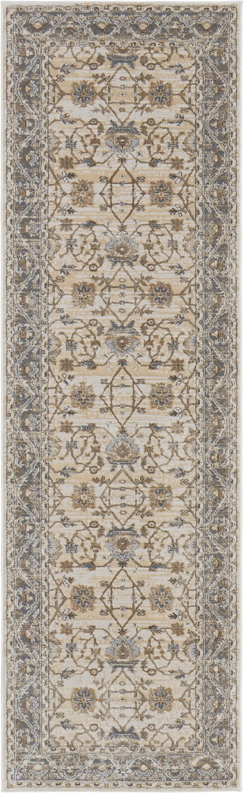 8' Brown and Ivory Oriental Power Loom Distressed Runner Rug Photo 2