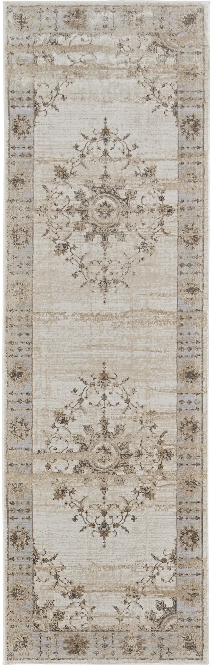8' Brown and Ivory Oriental Power Loom Distressed Runner Rug Photo 4