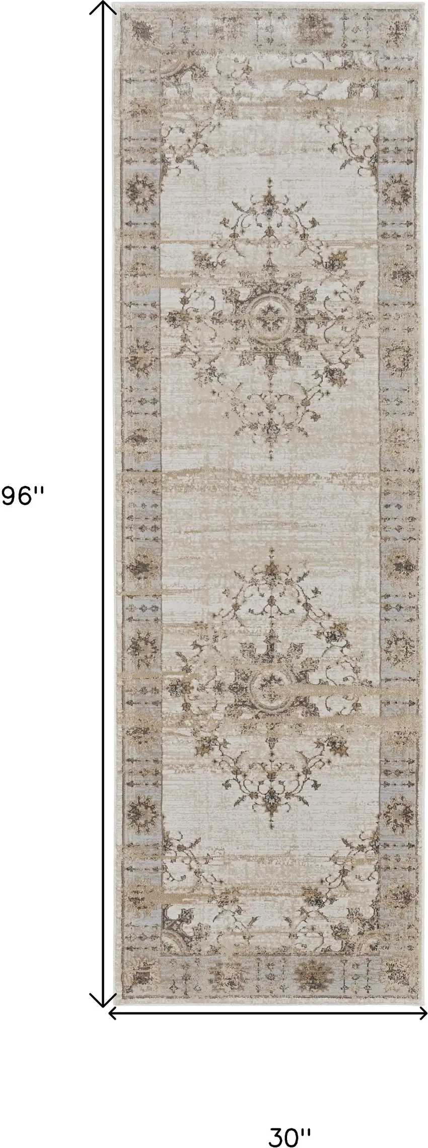 8' Brown and Ivory Oriental Power Loom Distressed Runner Rug Photo 3
