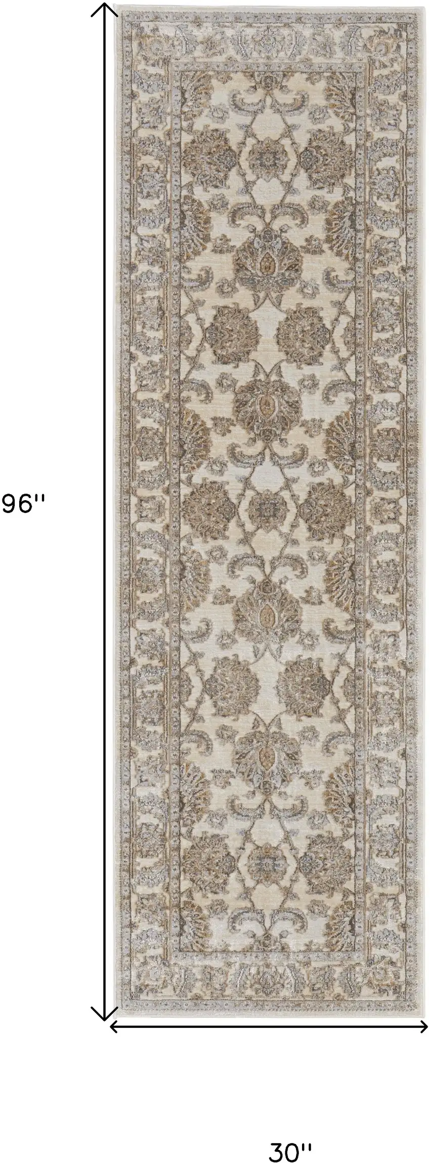 8' Brown and Ivory Oriental Power Loom Distressed Runner Rug Photo 3