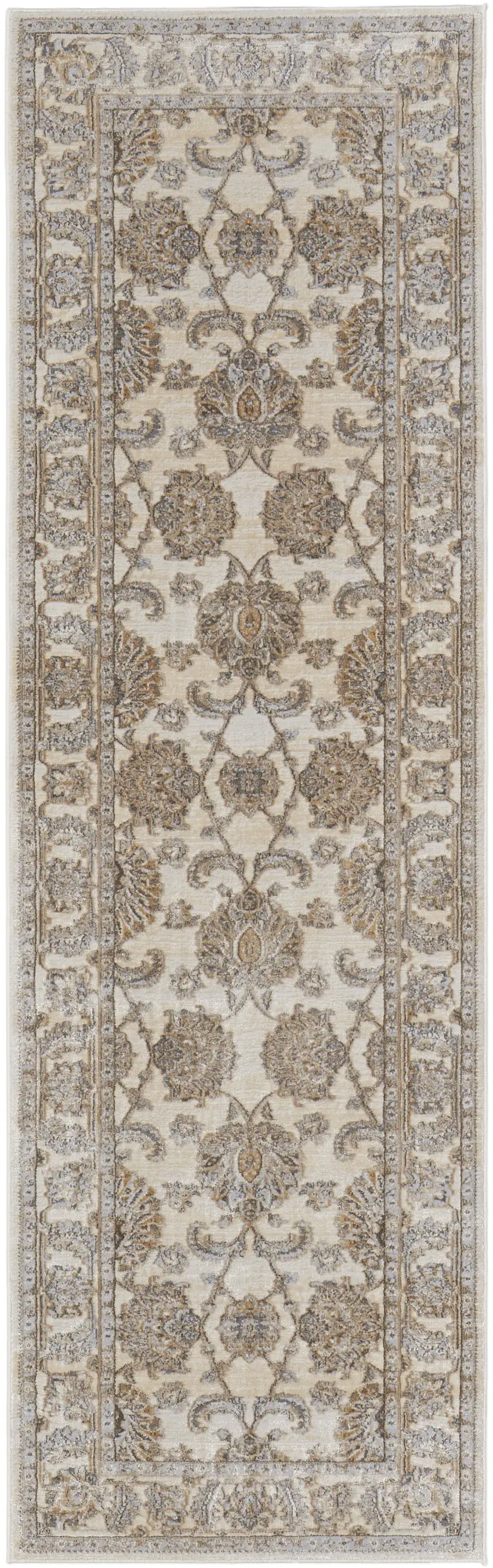 8' Brown and Ivory Oriental Power Loom Distressed Runner Rug Photo 4