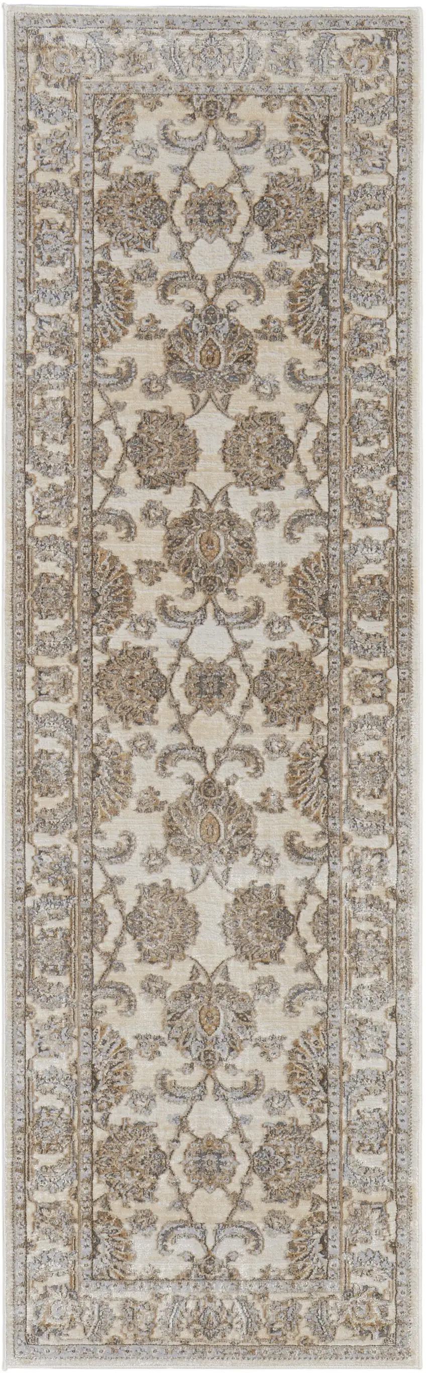 8' Brown and Ivory Oriental Power Loom Distressed Runner Rug Photo 2