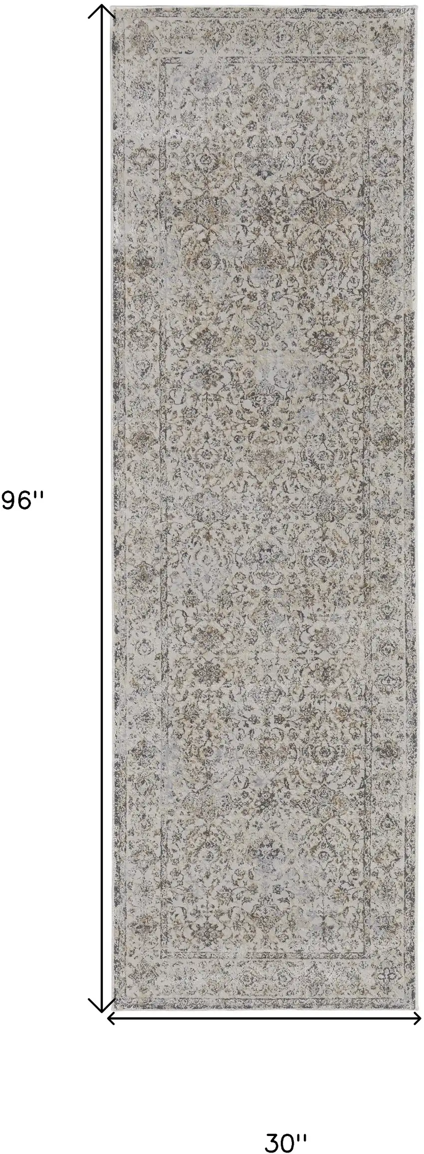 8' Brown and Ivory Oriental Power Loom Distressed Runner Rug Photo 3