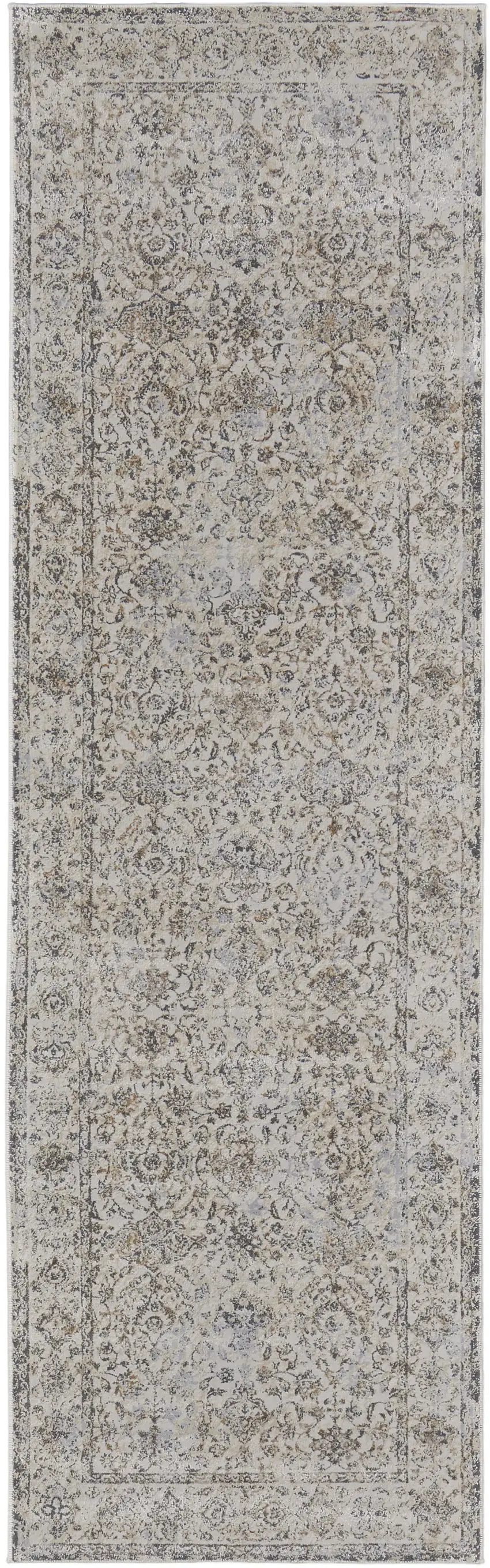 8' Brown and Ivory Oriental Power Loom Distressed Runner Rug Photo 4