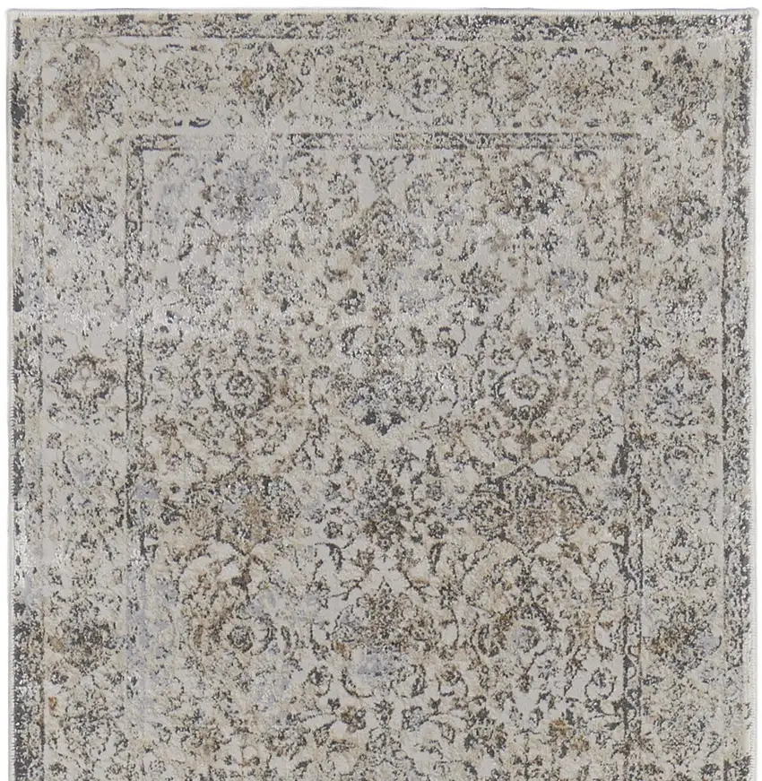 8' Brown and Ivory Oriental Power Loom Distressed Runner Rug Photo 5