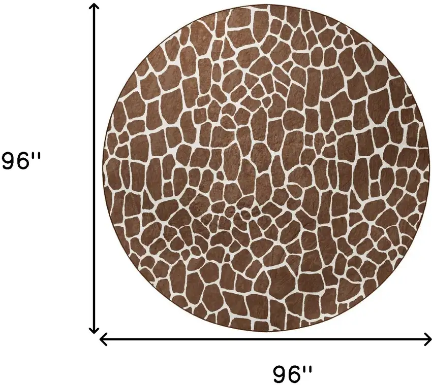 8' Brown and Ivory Round Animal Print Handmade Non Skid Area Rug Photo 9