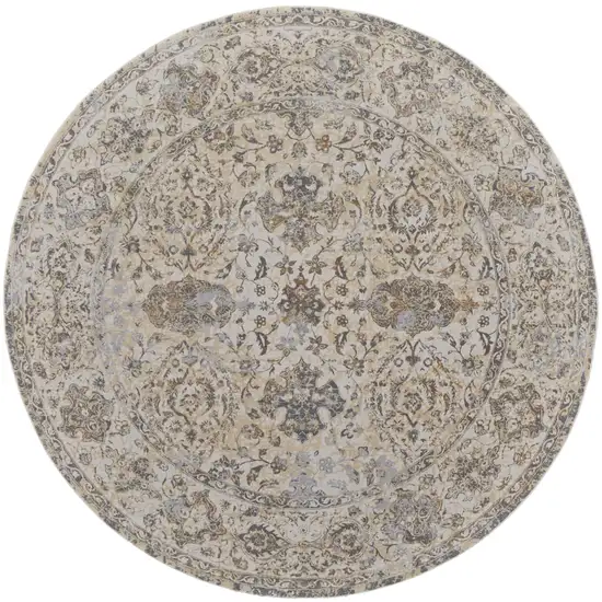 8' Gray Ivory And Tan Oriental Distressed Round Rug Photo 2