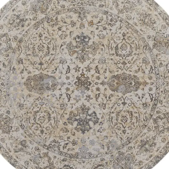 8' Gray Ivory And Tan Oriental Distressed Round Rug Photo 5