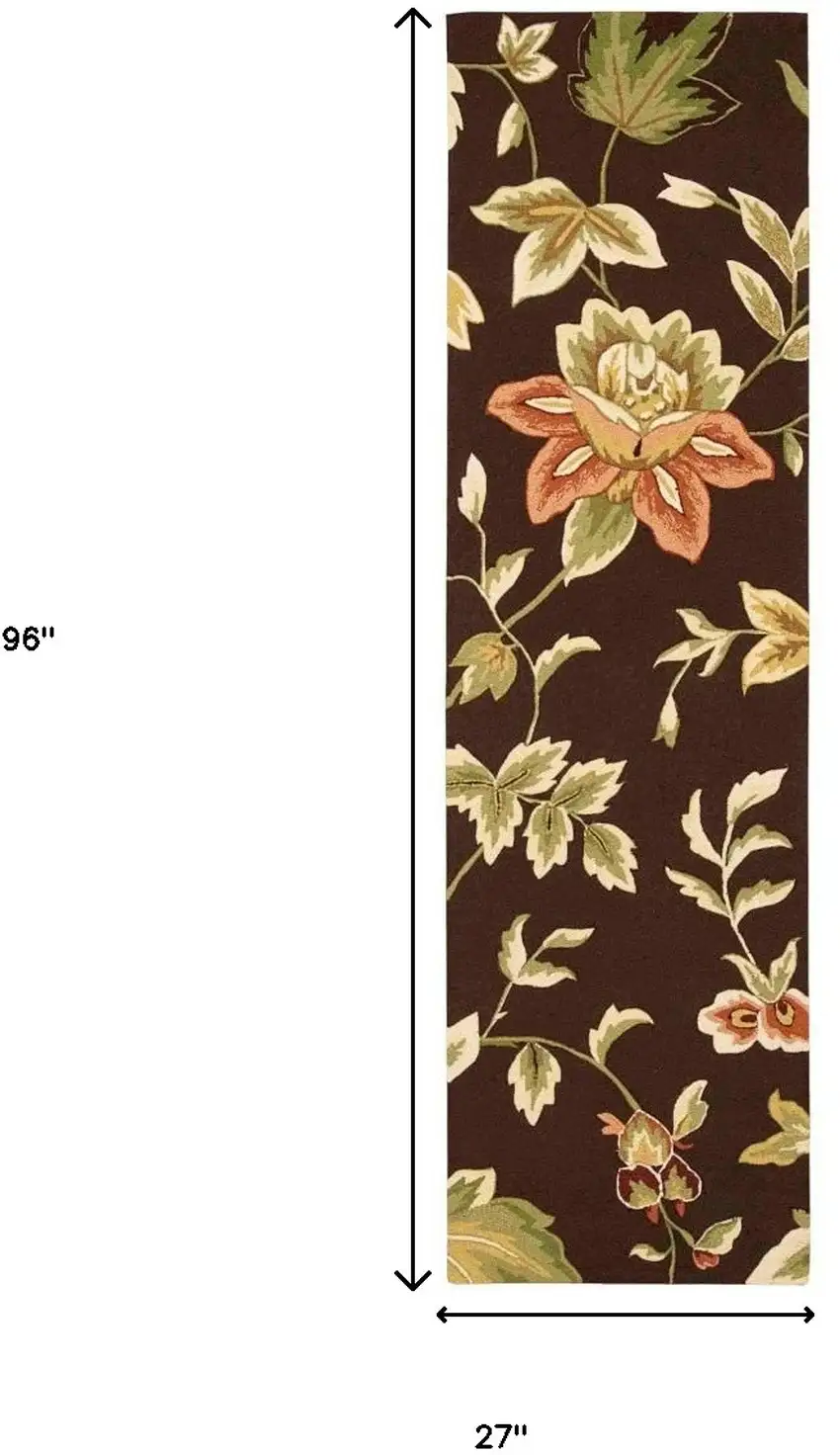 8' Brown and Orange Botanical Leaves Hand Carved Handmade Runner Rug Photo 7